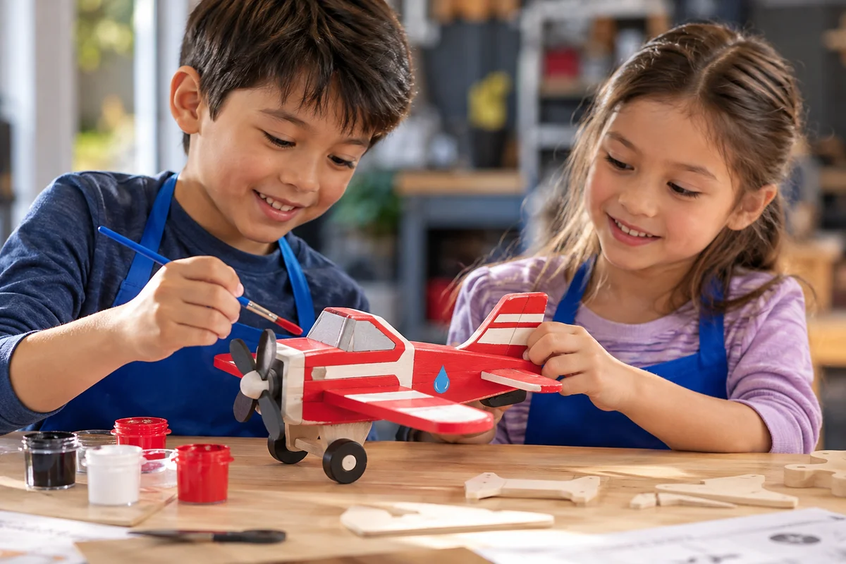 Event scene for Lowe’s Kids Workshop — Firefighting Plane